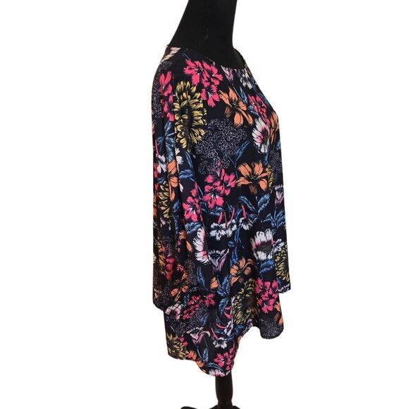 Zig Zag Stripe Womens Blue Pink Floral Polyester Top One Size - Picture 4 of 10